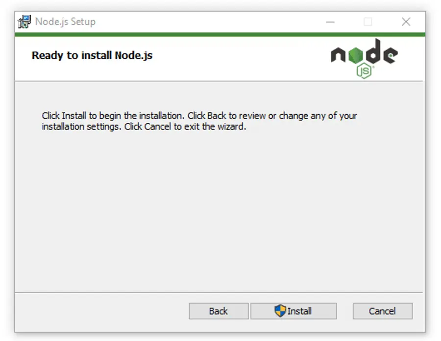 Iniciando la instalación de Node.js. Iniciando la instalación de Node.js.