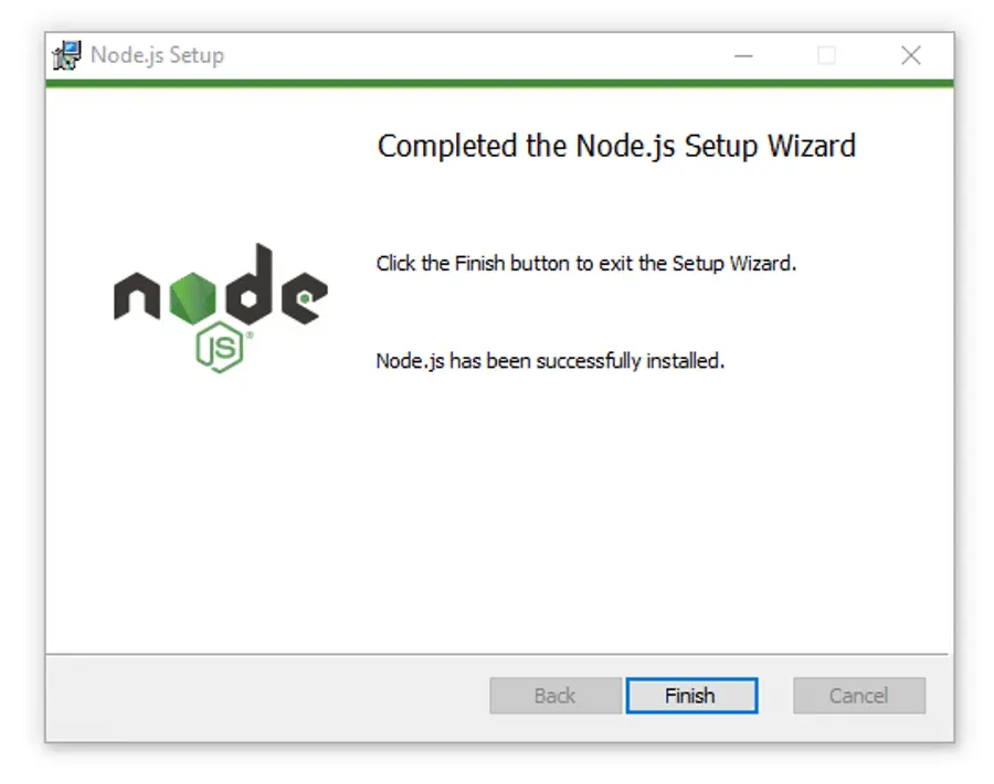 Terminando la instalación de Node.js en Windows. Terminando la instalación de Node.js en Windows.